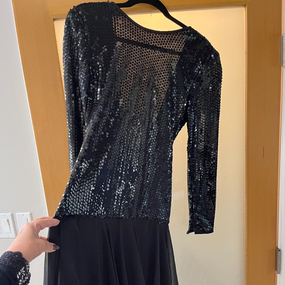 Sequined Backless Black Gown with Scarf hem